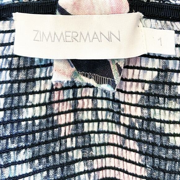 Zimmermann Blue Multi Floral Print Linen Sleeveless Maxi Dress Size 1 - Picture 3 of 5